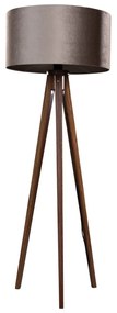 Vloerlamp tripod walnoot hout met velours kap taupe 50cm - Tripod Classic