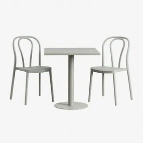 Set Van Vierkante Tafel 70x70 Cm En 2 Tuinstoelen Mizzi Groen – Khaki - Sklum