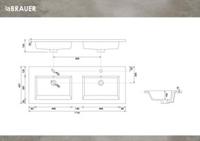 Brauer Solar Slim dubbele wastafel mineraalmarmer 120cm met 2 kraangaten wit glans