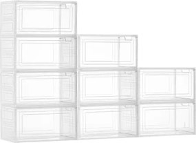 VEVOR Schoenenopbergdozen Stapelbare schoenendozen (9 stuks) Geschikt voor schoenen tot maat 13, schoenenorganizer met magnetische deur voor het opbergen van hoge hakken, laarzen en hoeden, Transparant + Wit