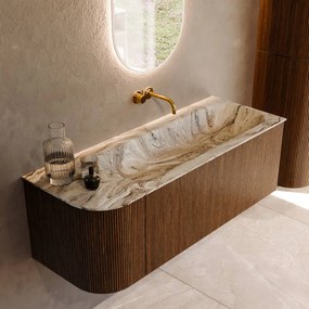 Mondiaz Kurve-dlux 125cm badmeubel ronding links dusk met 1 lade en deur en wastafel big medium rechts zonder kraangat glace