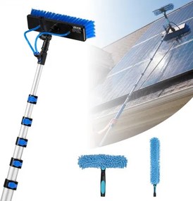 VEVOR Telescopische Wasborstel voor Zonnepanelen, Fotovoltaïsche Reiniger incl. 2,3-12 m Aluminium Telescoop, 20 m Wateraansluiting, 180° Borstel, Raamwisser, Zeepdispenser, Reinigingsset voor Zonnepanelen, Ramen en Terrasdaken
