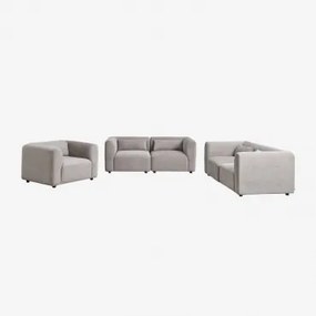 Woonkamerset Met 2 Modulaire 2-zitsbanken En Fauteuil Fogler Corduroy Licht Taupegrijs - Sklum