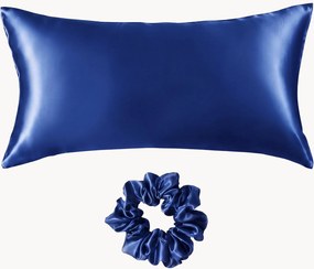 Sierkussensloop en scrunchie Lapis Lazuli van moerbeizijde, 2-delig