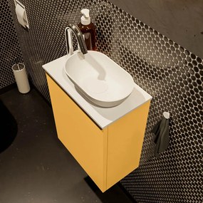 Mondiaz Fowy toiletmeubel 40cm ocher met witte waskom rechts en kraangat