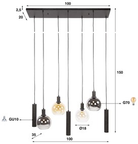 Hanglamp Tricolore 7-lichts Zwart