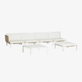 Tuinset Met 4-delige Modulaire Hoekbank, Salontafel En Poef Van Roubly-staal Beige Amandelroos - Sklum