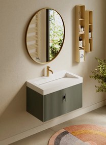 Muebles Calas badmeubel ribbelfront 80cm legergroen met solid surface wastafel met kraangat