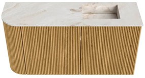 Mondiaz Joya DLux 80cm toiletmeubel ronding links oak met wastafel faye rechts zonder kraangat frappe