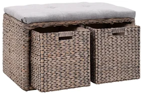vidaXL Bankje met 2 manden 71x40x42 cm zeegras grijs