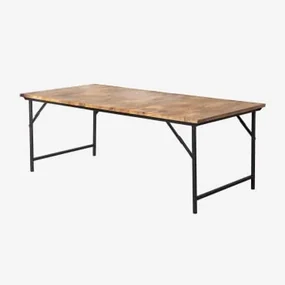 Rechthoekige Eettafel 200x100 Cm Opvouwbaar In Mangohout En Ijzer Zwarte Koolstof - Sklum