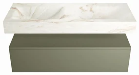 Mondiaz Alan DLux badmeubel 120cm army 1 lade met wastafel frappe dubbel zonder kraangat