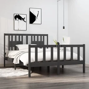 vidaXL Bedframe massief hout grijs 140x190 cm