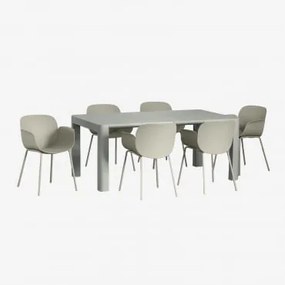 Arnadine Rechthoekige Tafelset (180x100 Cm) En 6 Lynette Tuinstoelen Groen – Khaki - Sklum