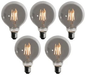 Set van 5 E27 3-staps dimbaar LED lampen smoke G95 4W 200 lm 1900K