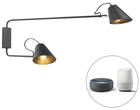 Smart wandlamp zwart 2-lichts verstelbaar incl. Wifi A60 - Lune Retro E27 Binnenverlichting Lamp