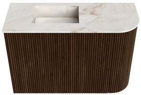 Mondiaz Joya DLux 60cm toiletmeubel ronding rechts walnut met wastafel faye links 1 kraangat frappe