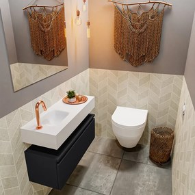 Mondiaz Andor toiletmeubel 80cm mat zwart met witte wastafel links met kraangat