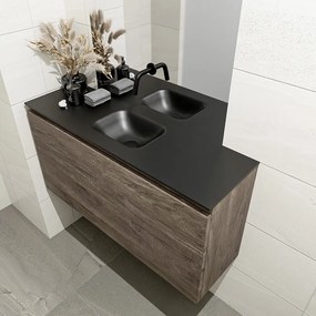 Mondiaz Olan 100cm toiletmeubel dark brown met wastafel urban midden geen kraangat