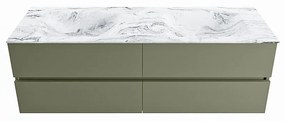 Mondiaz Vica DLux badmeubel 150cm army 4 lades met wastafel glace dubbel 2 kraangaten