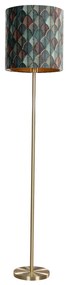 Vloerlamp messing met velours lampenkap blad dessin met gouden binnenkant - Simplo