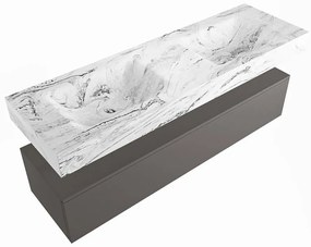 Mondiaz Alan DLux badmeubel 150cm dark grey 1 lade met wastafel glace dubbel zonder kraangat