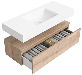 Zaro Alan badmeubel 110cm washed oak 1 lade met vrijhangende wastafel cloud midden zonder kraangat talc