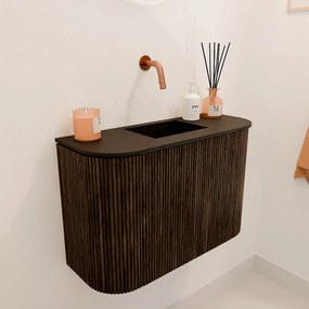 Mondiaz Joya 65cm toiletmeubel ronding links/rechts walnut met wastafel faye midden zonder kraangat urban