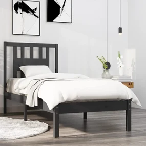 vidaXL Bedframe massief hout grijs 90x190 cm 3FT Single