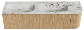 Mondiaz Kurve-dlux 165cm badmeubel ronding rechts oak met 2 lades en 1 deur en wastafel stor small dubbel/links zonder kraangat glace