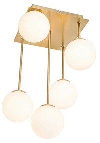 Moderne plafondlamp goud met opaal glas 5-lichts  - Athens