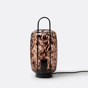 Tafellamp in metaal en amber glas, Toleco