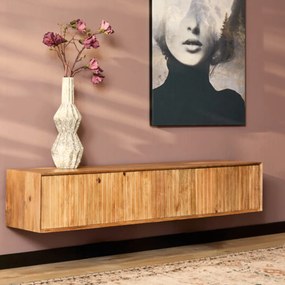 Starfurn Madison Naturel Hangend Tv-meubel Mangohout Ribbels 160 Cm - 160x35x30cm.