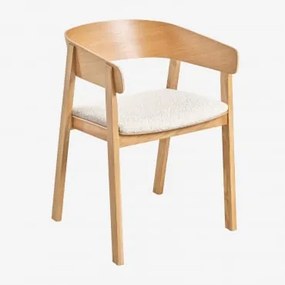 Set Van 4 Eettafelstoelen Met Armleuningen Van Eikenhout Olsen Natuurlijk Hout & Bouclé Wit - Sklum