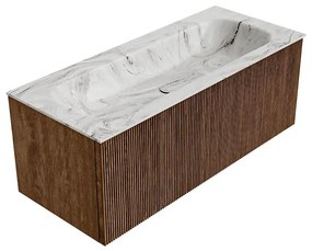 Mondiaz Kurve-dlux 110cm badmeubel walnut met 1 lade en wastafel big medium midden zonder kraangat glace