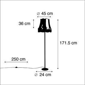 Retro vloerlamp zwart Granny kap zwart met grijs 45 cm - Simplo