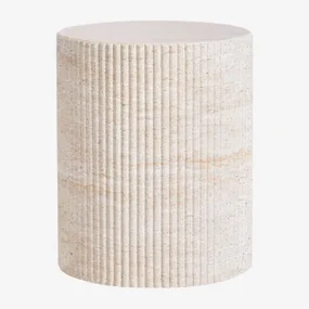 Ronde Bijzettafel In Cement Met Travertijnlook (ø38 Cm) Velia Travertine - Sklum