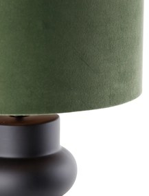 Design tafellamp zwart 17 cm velours kap groen met goud 35 cm - Alisia Design E27 rond Binnenverlichting Lamp