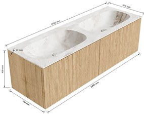 Mondiaz Kurve-dlux 140cm badmeubel oak met 2 lades en wastafel stor small dubbel zonder kraangat glace