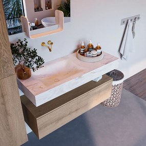 Mondiaz Alan DLux badmeubel 110cm washed oak 1 lade met wastafel ostra links zonder kraangat