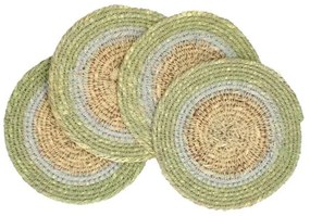 Onderzetter naturel, zeegras, groene rand, 4 stuks