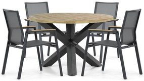 Tuinset Ronde Tuintafel 4 personen 120 cm Aluminium/textileen Grijs Lifestyle Garden Furniture Fiora/Rockville