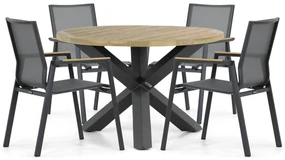 Tuinset Ronde Tuintafel 4 personen 120 cm Aluminium/textileen Grijs Lifestyle Garden Furniture Fiora/Rockville