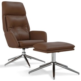 vidaXL Relaxstoel met voetenbank echt leer en kunstleer bruin