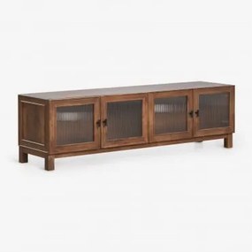 Tv-meubel 170x45 Cm Van Mangohout En Glas Ildara ↔︎ 170 Cm & Zwart - Donker Mangohout - Sklum