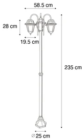 Klassieke buiten lantaarn zwart 235 cm 3-lichts IP44 - Berta Klassiek / Antiek E27 IP44 Buitenverlichting vierkant