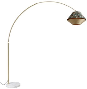 Booglamp messing met wit met dubbele velours kap blad dessin en beige - XXL Klassiek / Antiek, Modern E27 rond Binnenverlichting Lamp