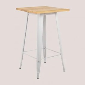 Vierkante hoge tafel in hout en staal (60x60 cm) LIX Wit & Natuurlijk - Sklum