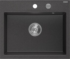 Mexen Oscar granieten gootsteen 1-komorsig 580 x 490 mm, zwart gespikkeld, chromen sifon - 6519581000-76