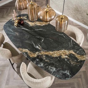 Ovale Eettafel Marmerlook Zwart Goud - 180 X 90cm.